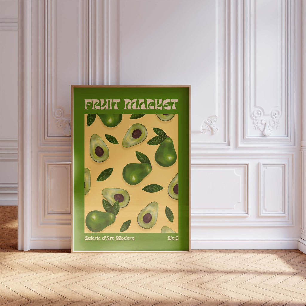 Fruit Market Poster · Avocado Pattern Artwork · Retro Modern Illustration · Minimal Pop Art Design · Moderne Wandkunst · Print ohne Rahmen