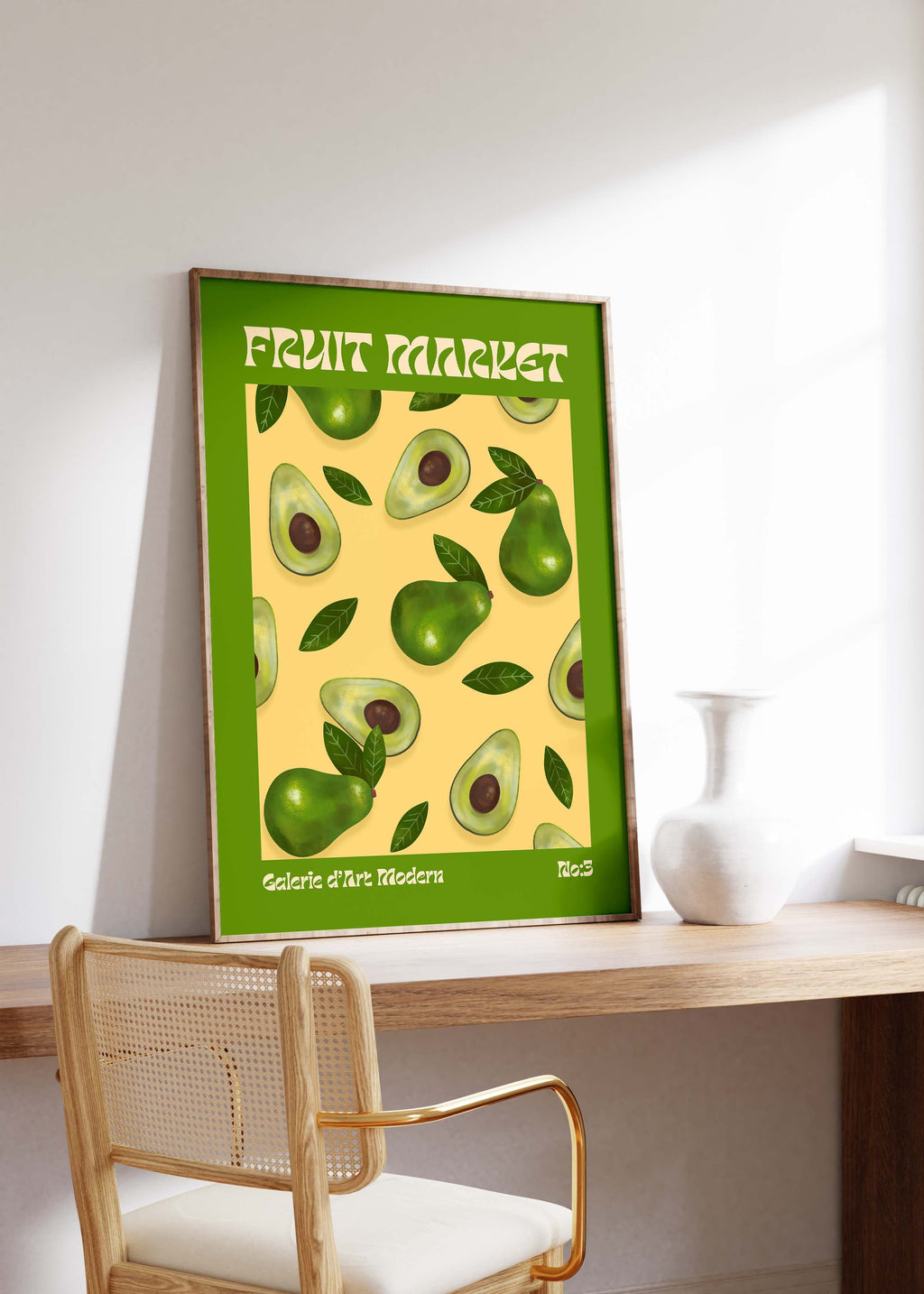 Fruit Market Poster · Avocado Pattern Artwork · Retro Modern Illustration · Minimal Pop Art Design · Moderne Wandkunst · Print ohne Rahmen