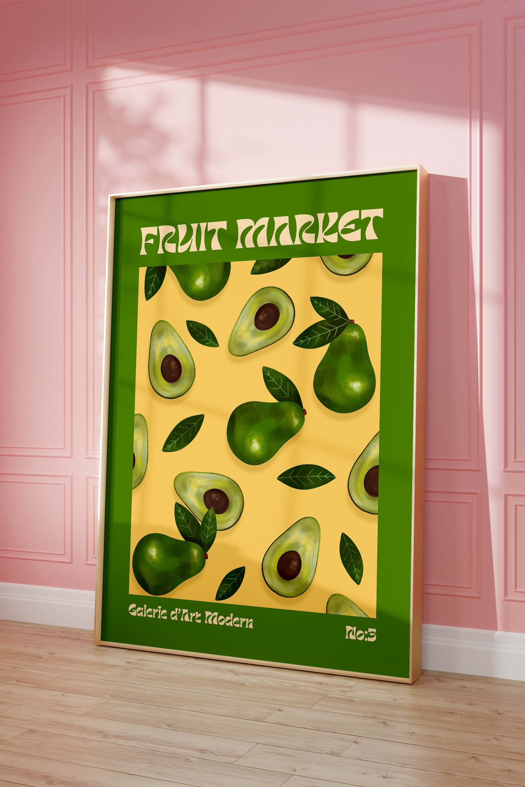 Fruit Market Poster · Avocado Pattern Artwork · Retro Modern Illustration · Minimal Pop Art Design · Moderne Wandkunst · Print ohne Rahmen