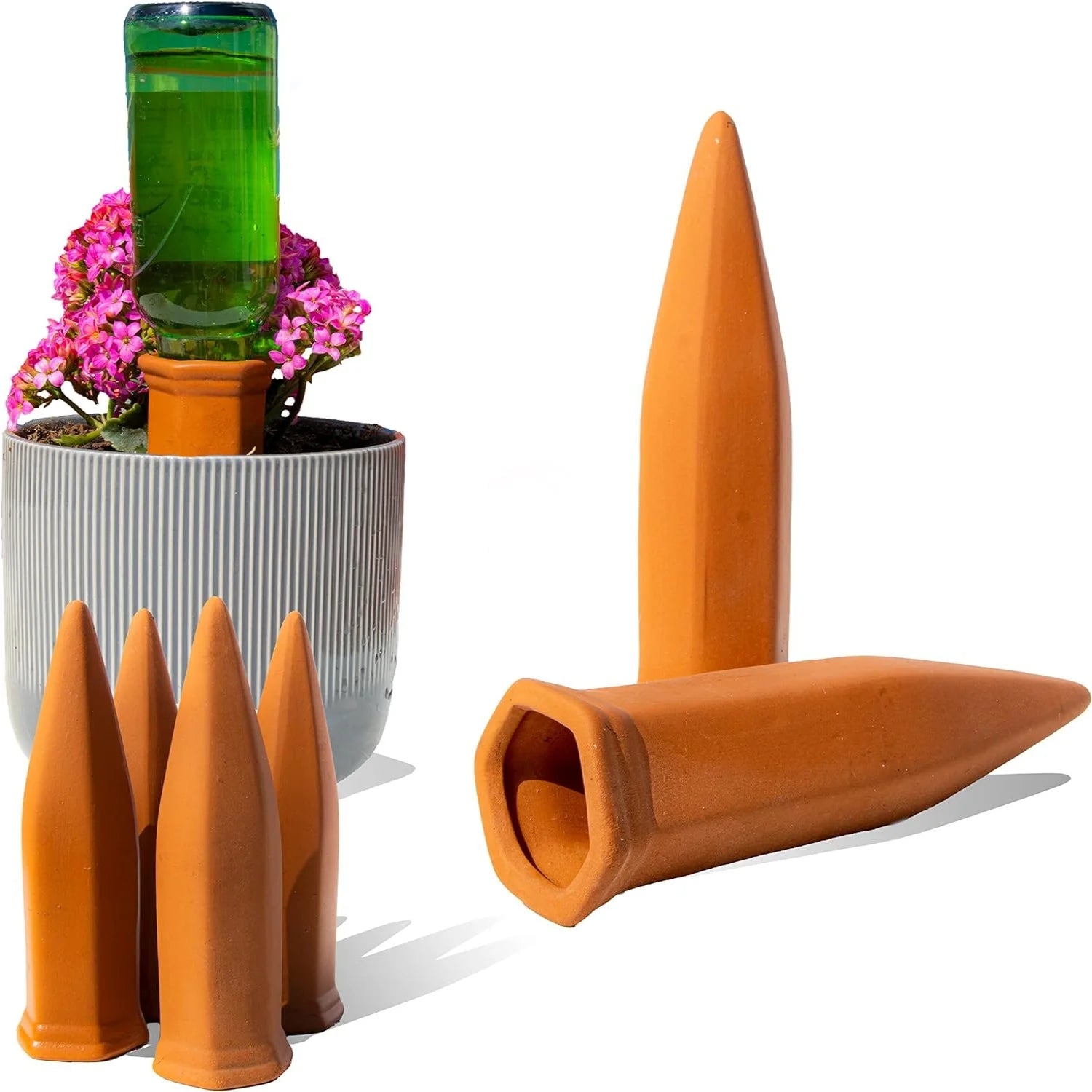 6-Pack Natural Self Watering Spikes - Terracotta - Automatic Plant Waterer for Indoor & Outdoor