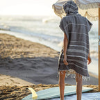 Türkisches anziehbares Strandtuch – sandabweisend, groß, Surf-Poncho mit Kapuze, Umkleidetuch, schnell trocknend, Bademantel