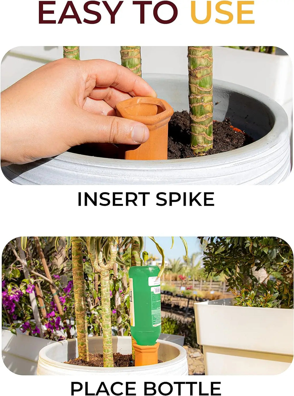 6-Pack Natural Self Watering Spikes - Terracotta - Automatic Plant Waterer for Indoor & Outdoor
