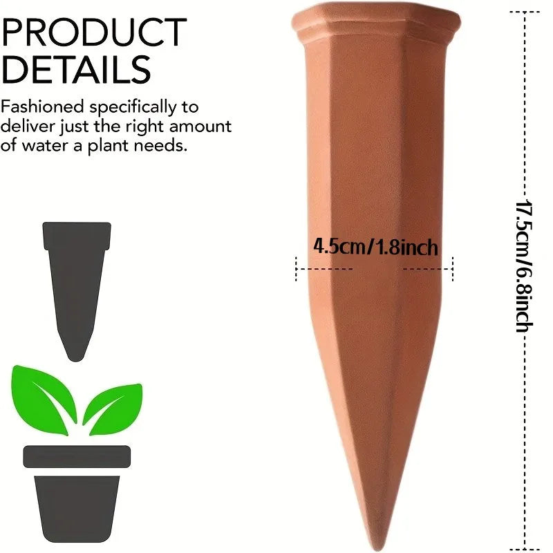 6-Pack Natural Self Watering Spikes - Terracotta - Automatic Plant Waterer for Indoor & Outdoor