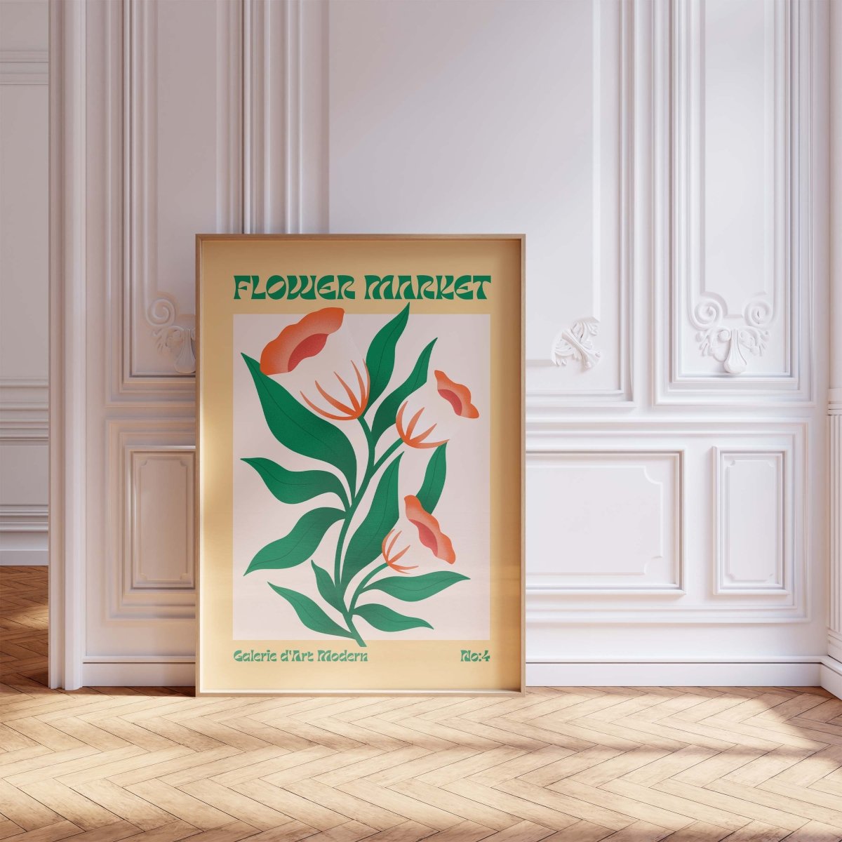 Flower Market Poster · Grüne Retro Blumen · Mid Century Moderne Illustration · Print ohne Rahmen-3