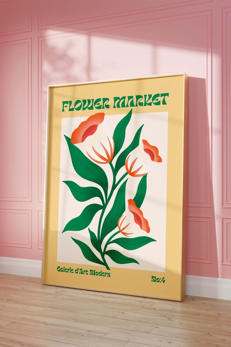 Flower Market Poster · Grüne Retro Blumen · Mid Century Moderne Illustration · Print ohne Rahmen-2