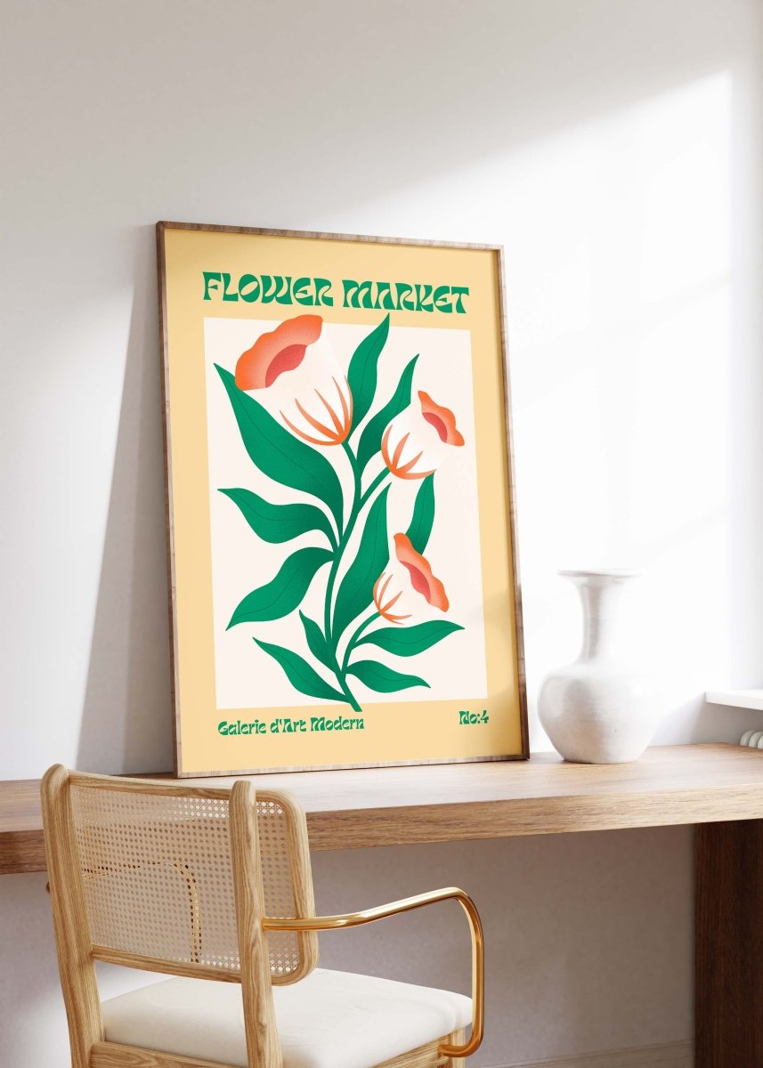 Flower Market Poster · Grüne Retro Blumen · Mid Century Moderne Illustration · Print ohne Rahmen-4