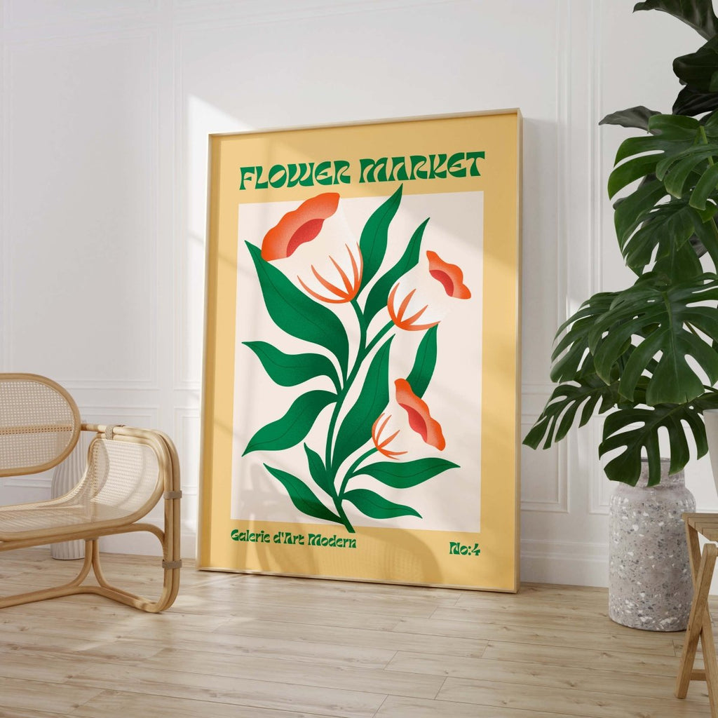 Flower Market Poster · Grüne Retro Blumen · Mid Century Moderne Illustration · Print ohne Rahmen-1