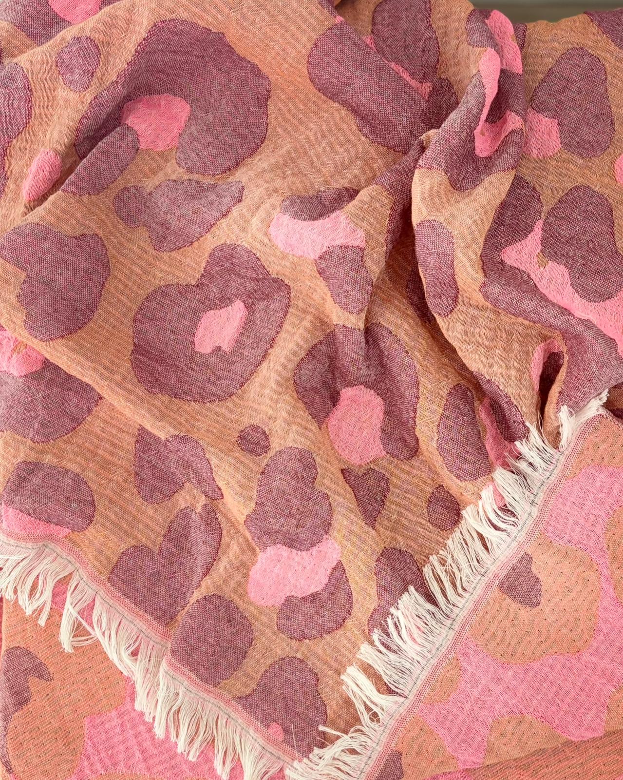 Women's Changing Poncho Neon Safari Camel & Rose – Jacquard Cotton