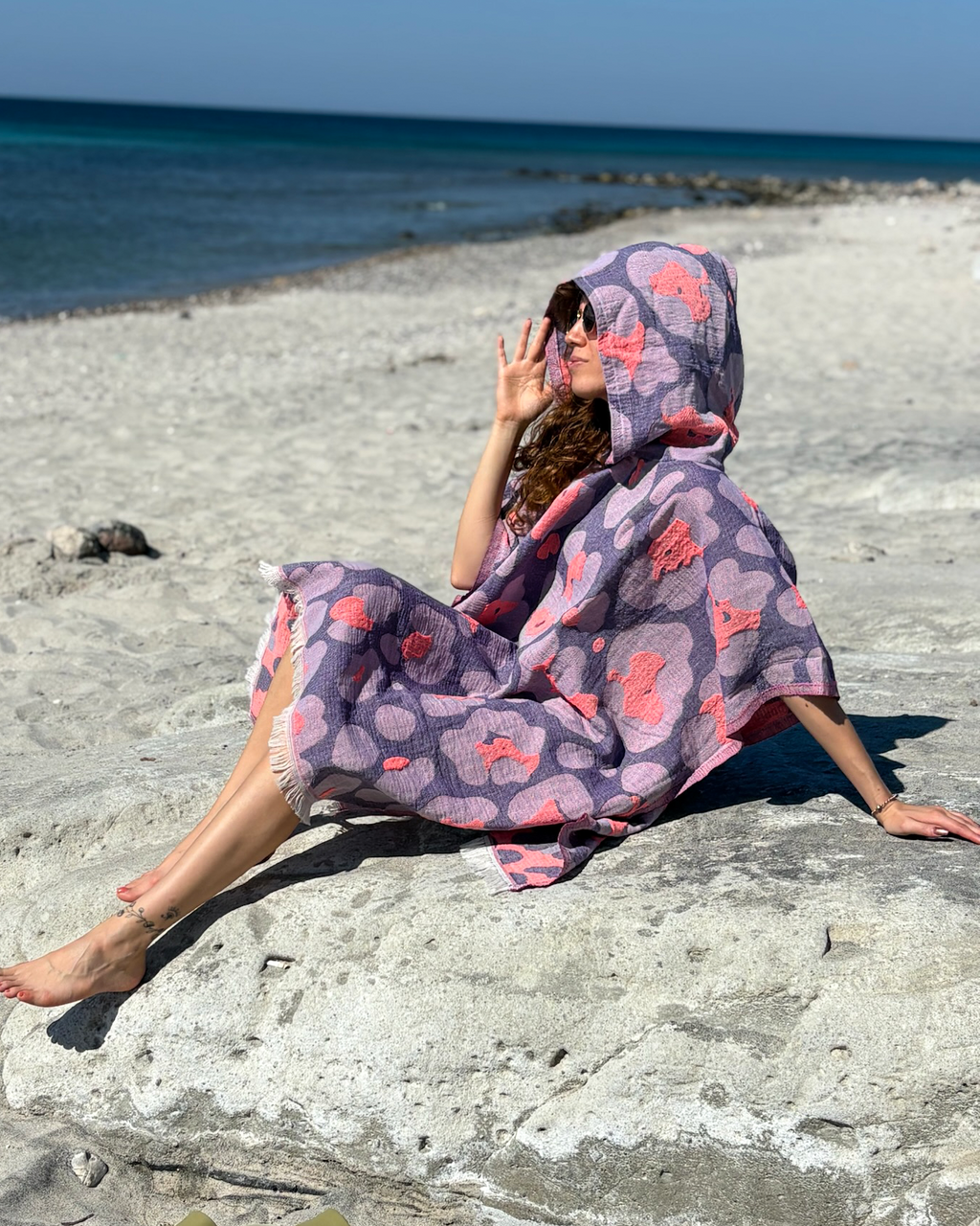 Women's Changing Poncho Neon Safari Lavender & Coral – Jacquard Cotton
