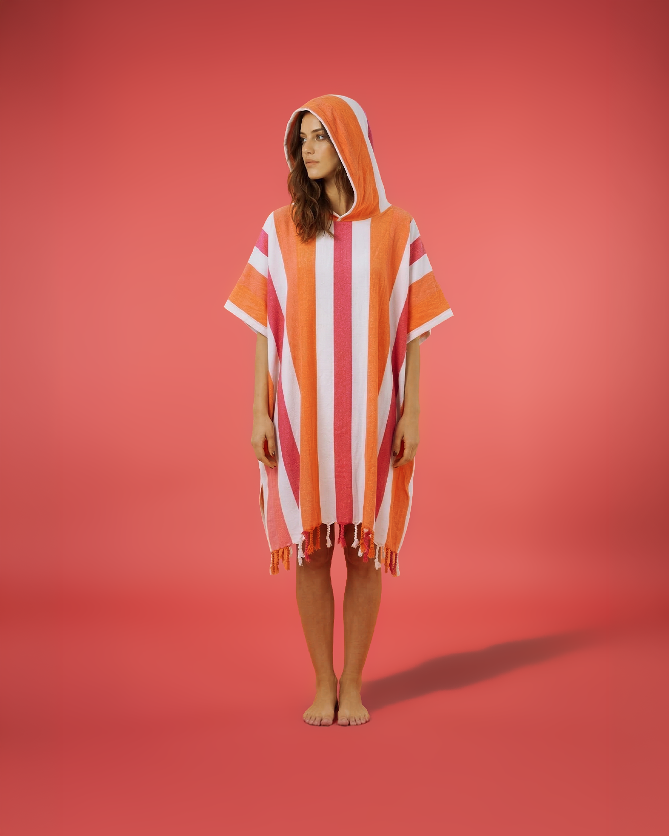 Women's Beach Poncho Recycled Cotton – Coral Coast Orange & Fuchsia