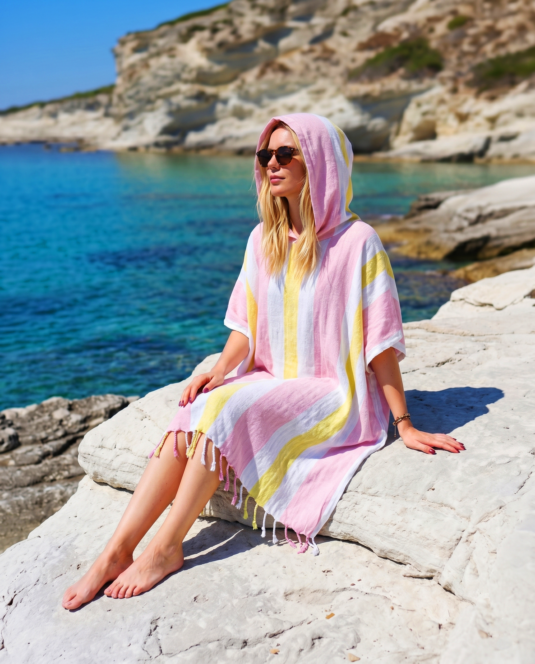 Women's Beach Poncho Recycled Cotton – Coral Coast Rose & Sunset