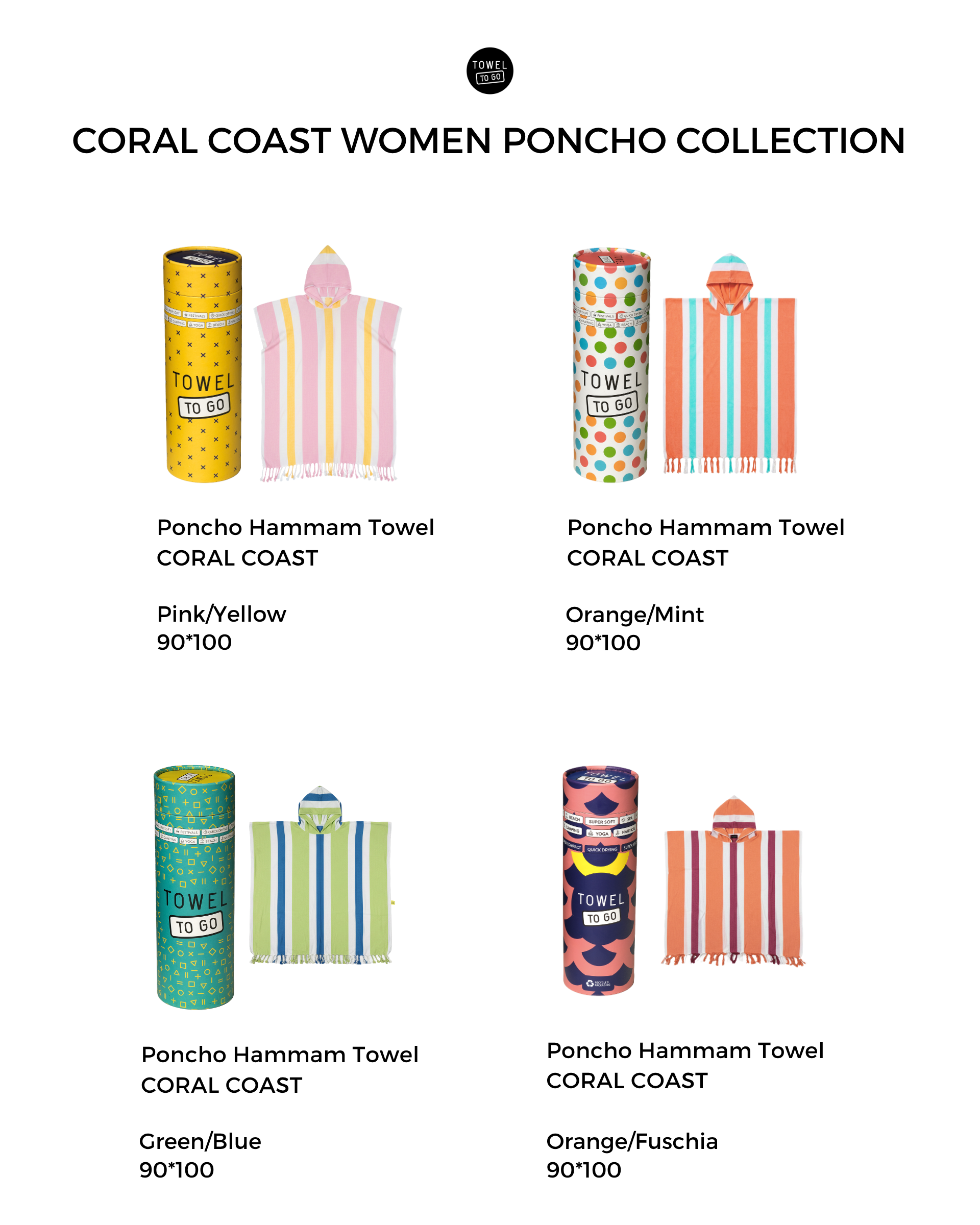 Women's Beach Poncho Recycled Cotton – Coral Coast Orange & Mint