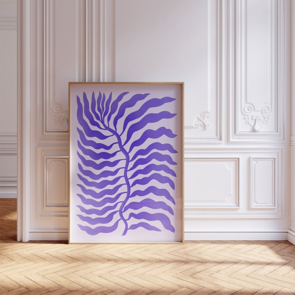 Palmenblatt Lila Abstrakt Poster · Organische Linien im Modernen Minimal Stil · Print ohne Rahmen