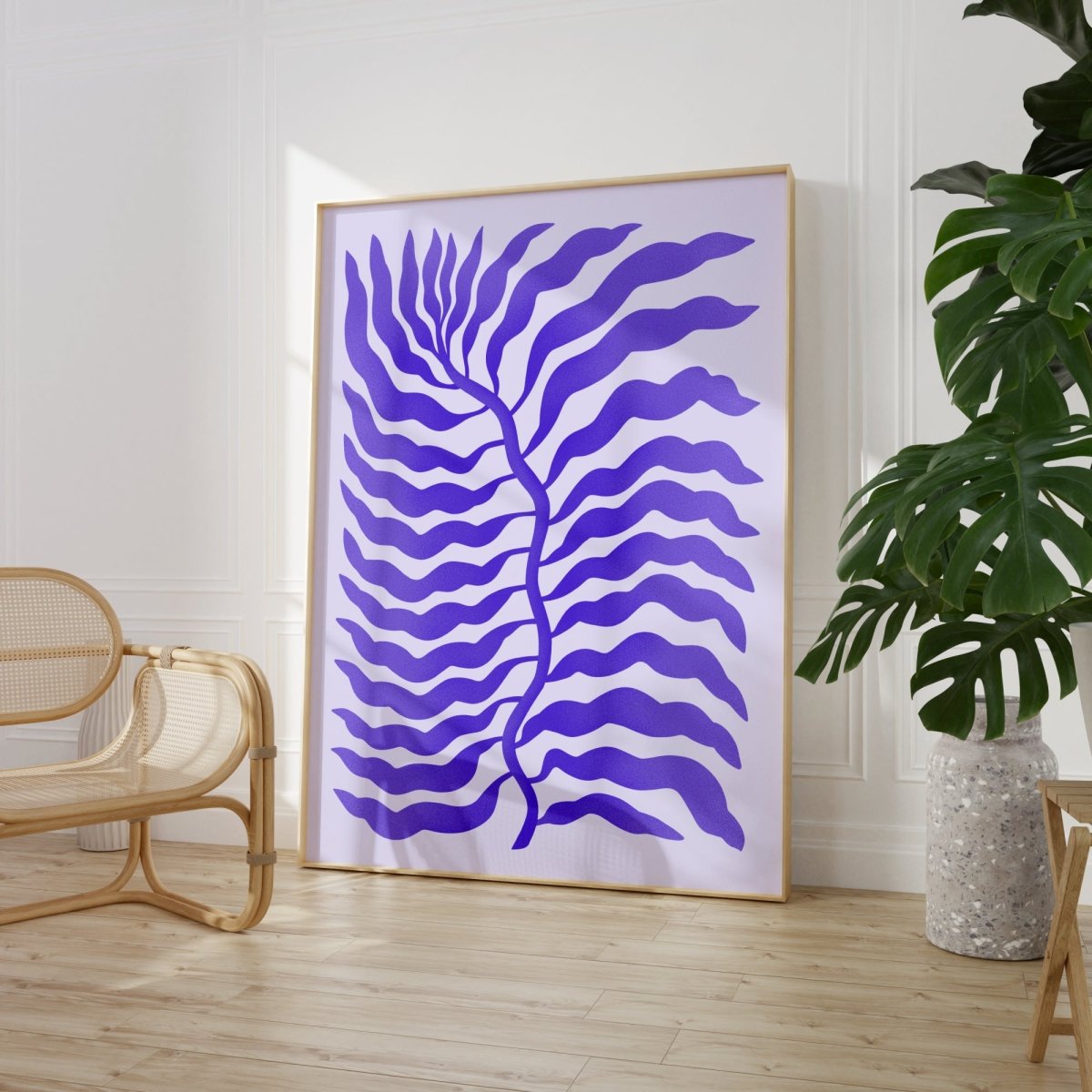 Palmenblatt Lila Abstrakt Poster · Organische Linien im Modernen Minimal Stil · Print ohne Rahmen