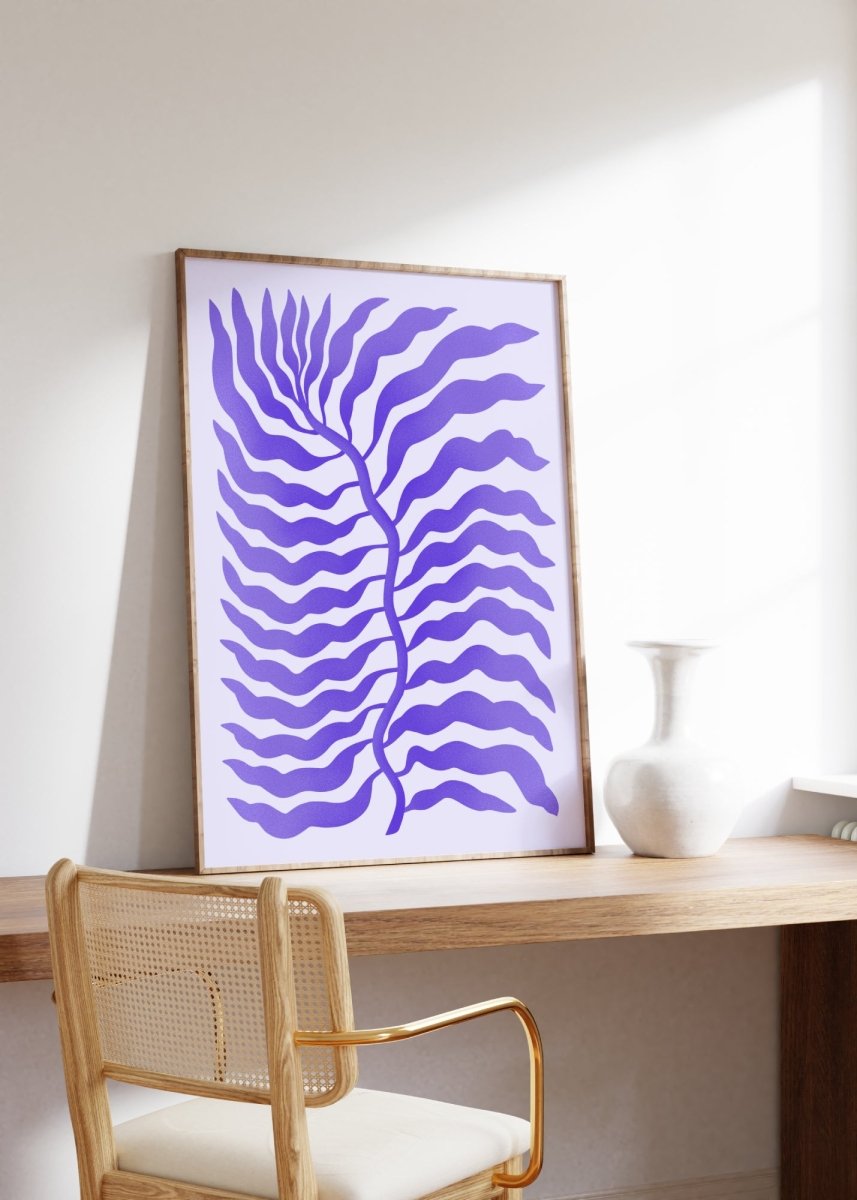 Palmenblatt Lila Abstrakt Poster · Organische Linien im Modernen Minimal Stil · Print ohne Rahmen