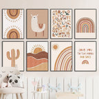 Poster Kinderzimmer Alpaka Regenbogen Kaktus Zeichentrick · Kinderzimmer Bilder · Wand Deko · Kunst Druck · Deko Print · ohne Rahmen